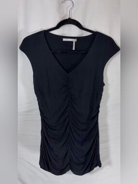 Classiques Entier Ruched Silk Blend V-Neck Top Size M Black